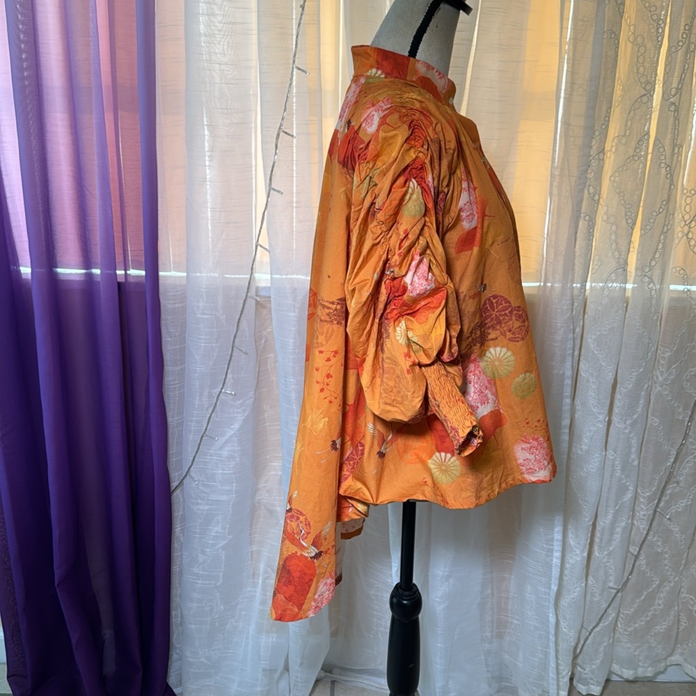 Mia de Dios Anthropologie Orange Asymmetrical Blouse with Mandarin Collar, S - Picture 3 of 10
